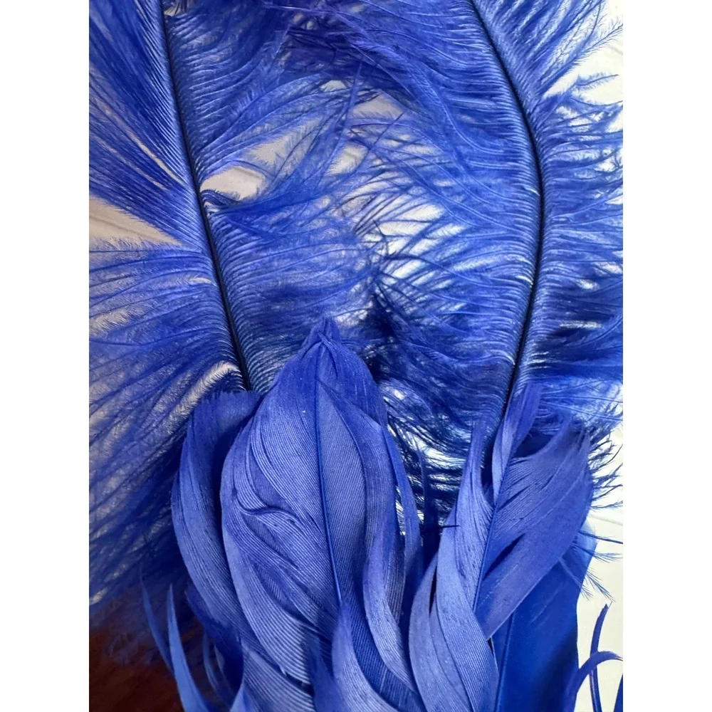 Blue Silver Mardi Gras Masquerade Mask Feather Venetian Style Costume Mask